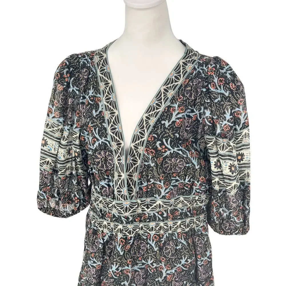 Sea New York Boho Floral Dress Size XL - Designer Mixed Print Cotton Dress - Picture 2 of 14